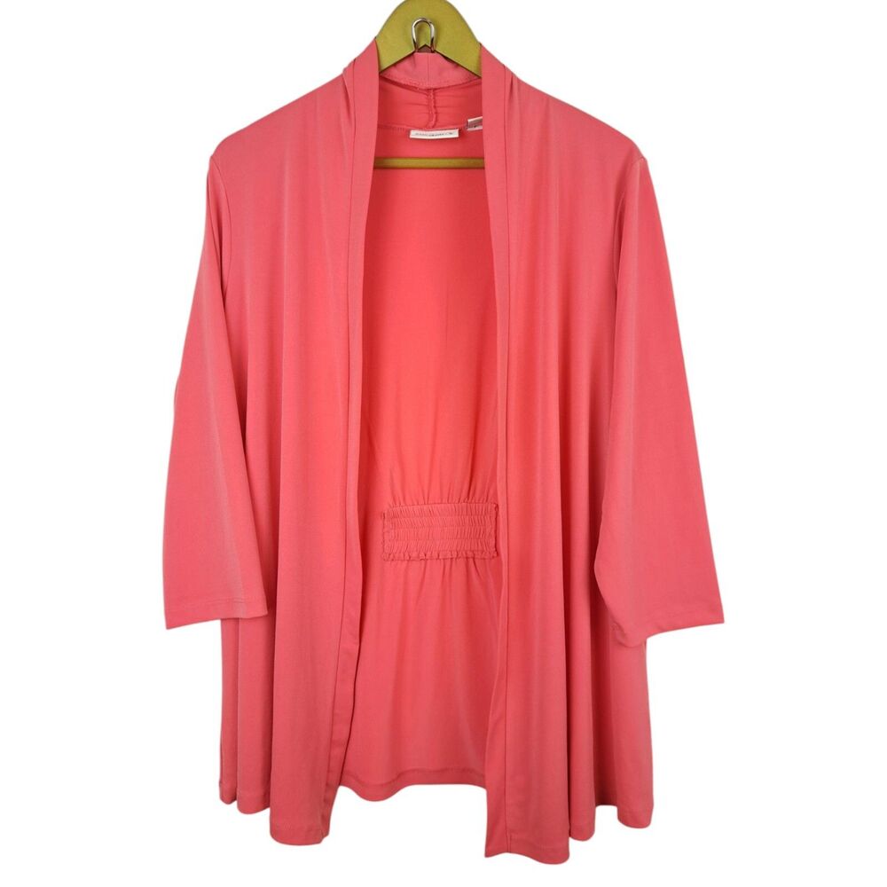 Susan Graver Liquid Knit Salmon Color Cardigan Size M Open Front